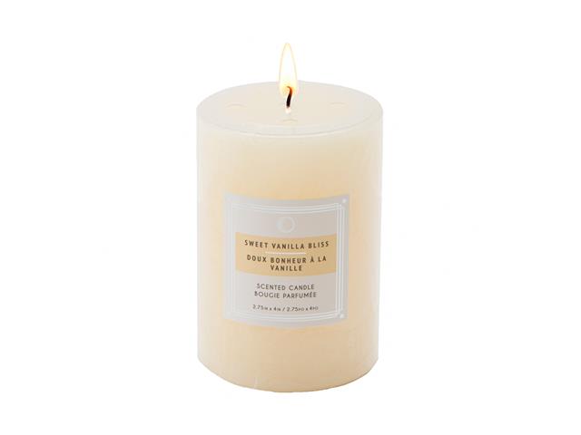 2.75" X 4" SCENTED PILLAR CANDLE (SWEET VANILLA BLISS) (8/DISP)